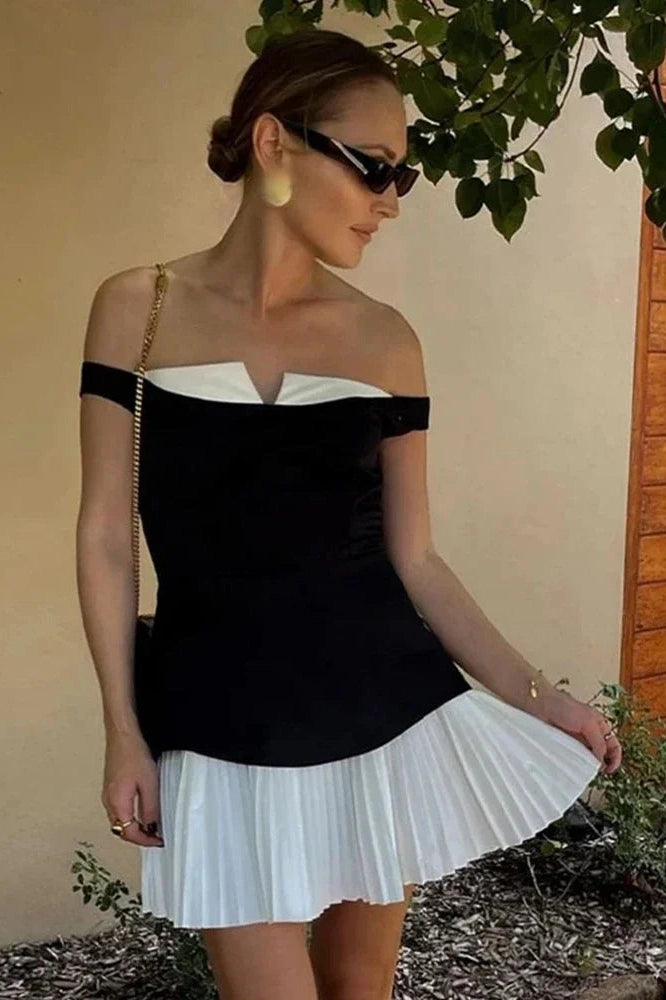 Glorol - Elegant Slim Fit Off-Shoulder Sleeveless Mini Dress
