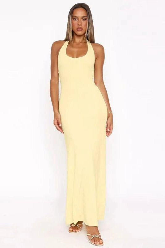 Glorol - Backless U Neck Sleeveless High Waist Maxi Dress
