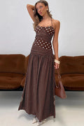 Glorol - Polka Dot Off-Shoulder Sleeveless Backless Bodycon Maxi Dress