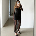Glorol - Elegant See Through Patchwork High Waist Maxi Dress