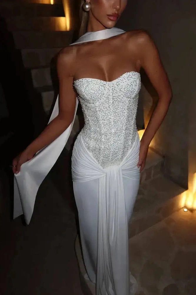 Glorol - Off-Shoulder Strapless Backless Sleeveless Maxi Dress