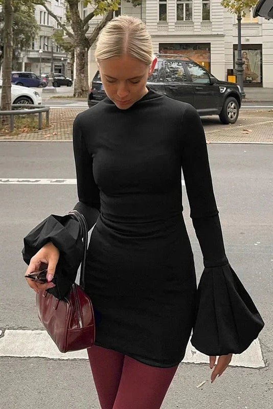 Glorol - Elegant High Waist Long Sleeve Bodycon Mini Dress
