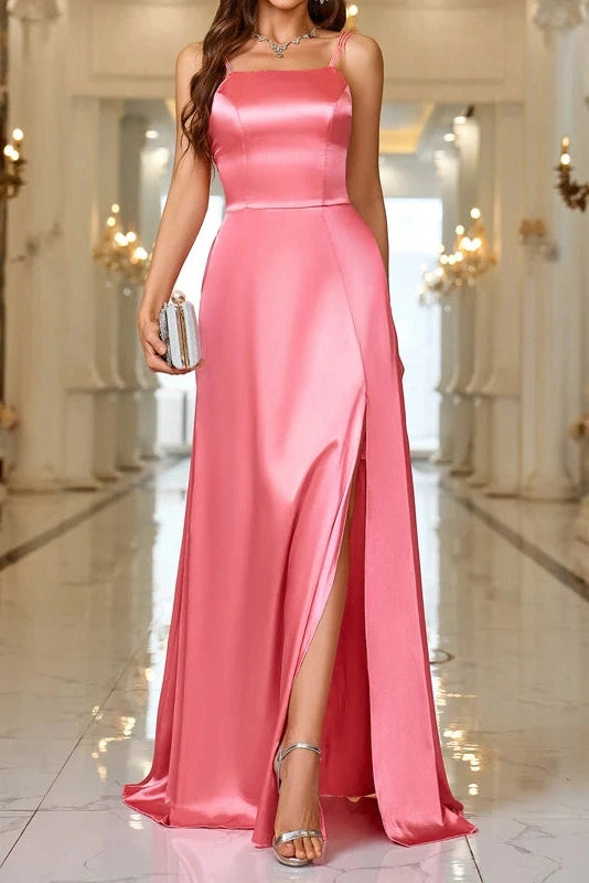 Glorol - Sleeveless Slim High Waist Pleat Square Collar Maxi Dress