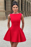 Glorol - Backless High Waist O-Neck A-line Mini Dress