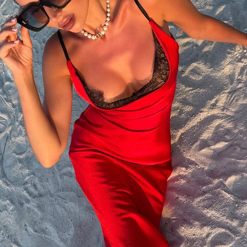 Glorol - Elegant Lace Backless Slim Maxi Dress