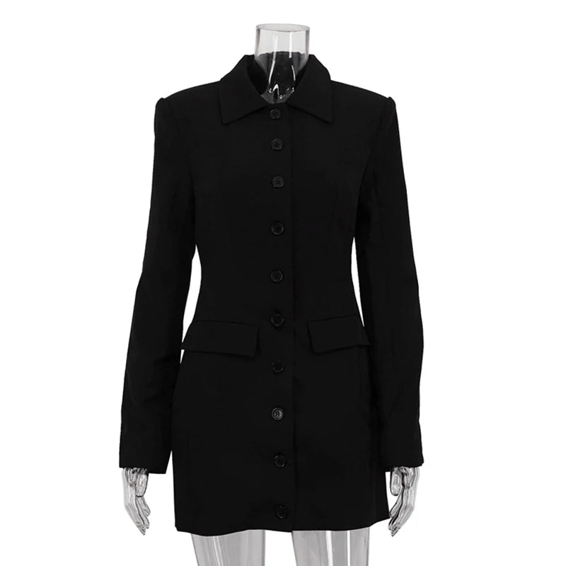 Glorol - Long Sleeve Slim Single Breasted Mini Dress