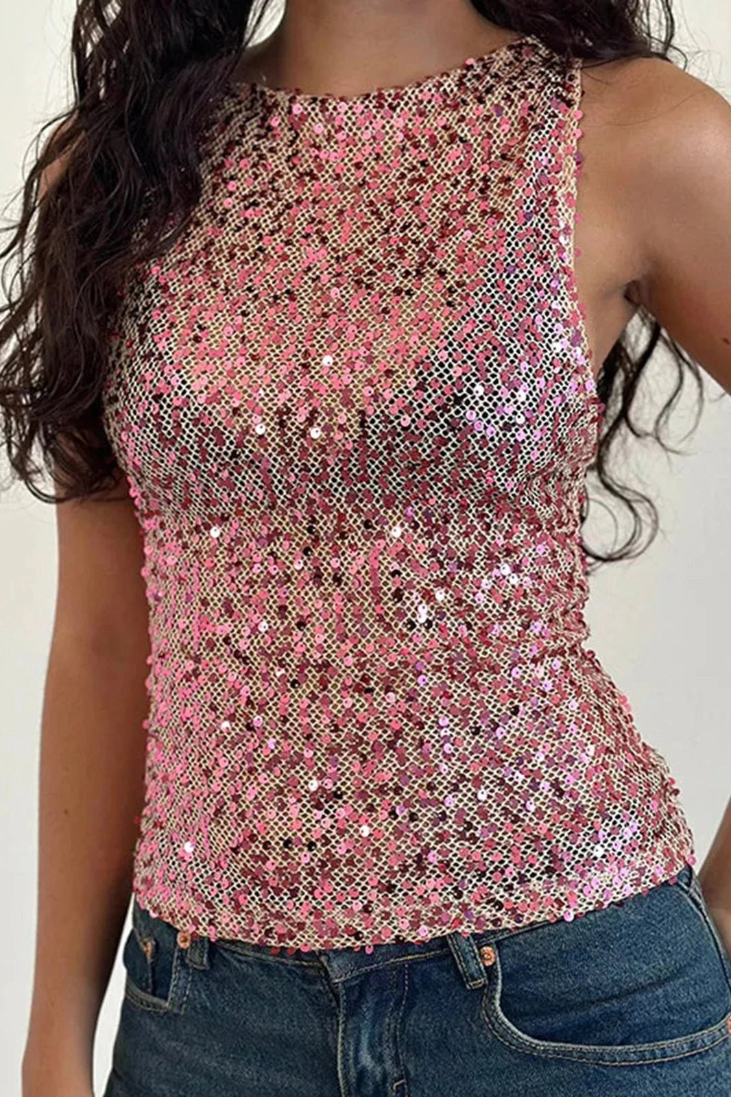 Glorol - See-Through Sleeveless Slim Fit Top