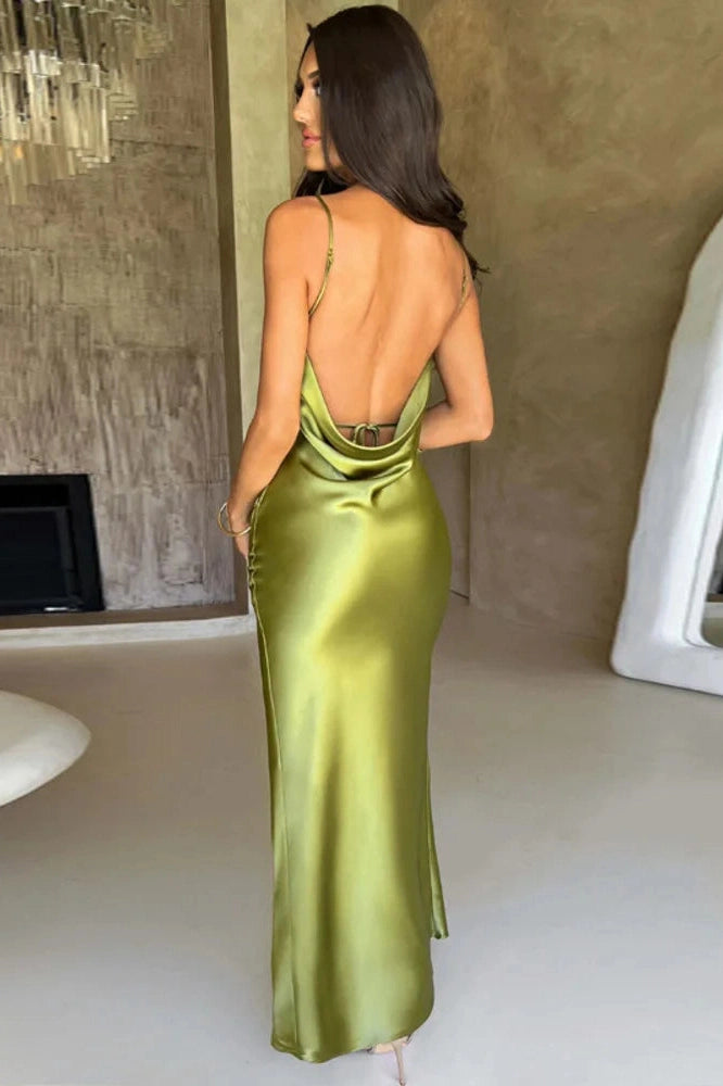 Glorol - Backless Spaghetti Strap Sleeveless Maxi Dress