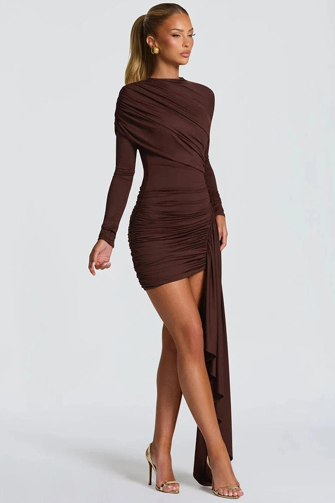 Glorol - Long Sleeve O Neck High Waist Bodycon Mini Dress