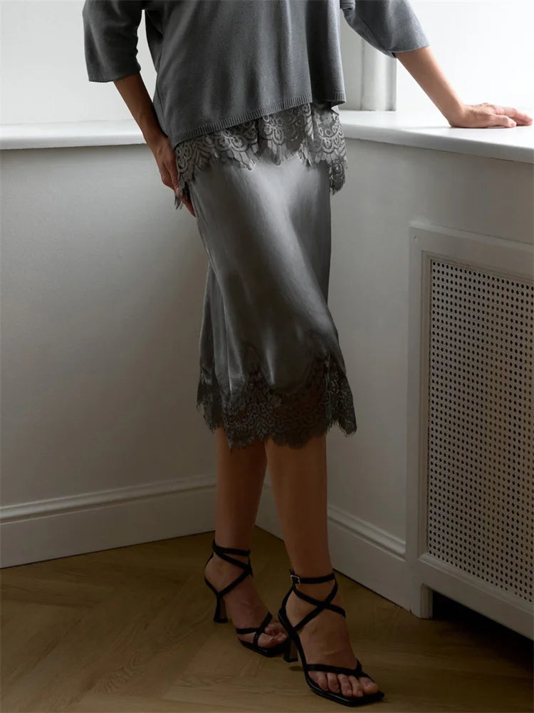 Glorol - High Waist Lace Patchwork Printed Skirt