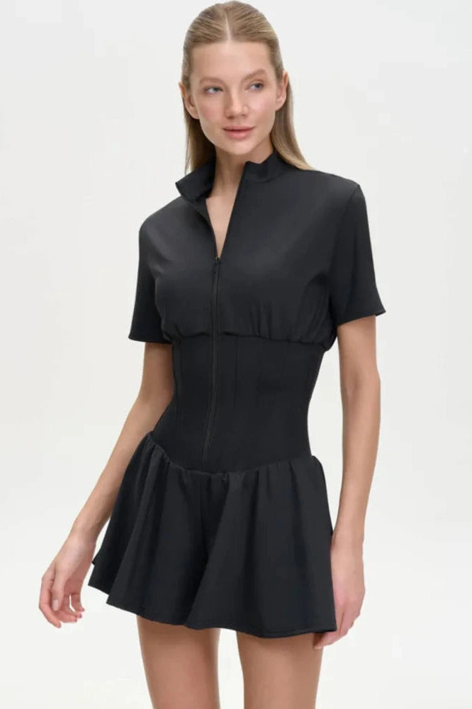 Glorol - 2026 Zipper Short Sleeve Bodycon Jumpsuit