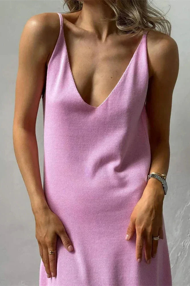 Spaghetti Straps Backless Loose V-Neck Maxi Dress