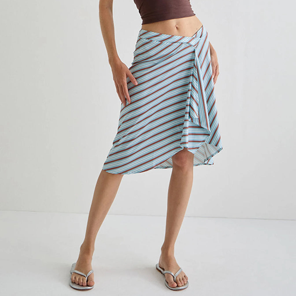 Glorol - Elegant Stripe Plaid Print A-Line Skirt