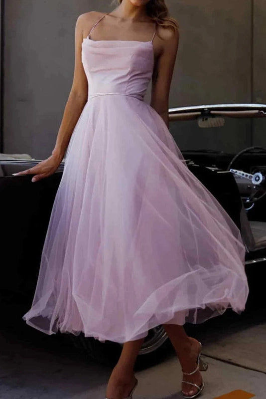 Glorol - Backless Sleeveless Pleated High Waist Midi Dress
