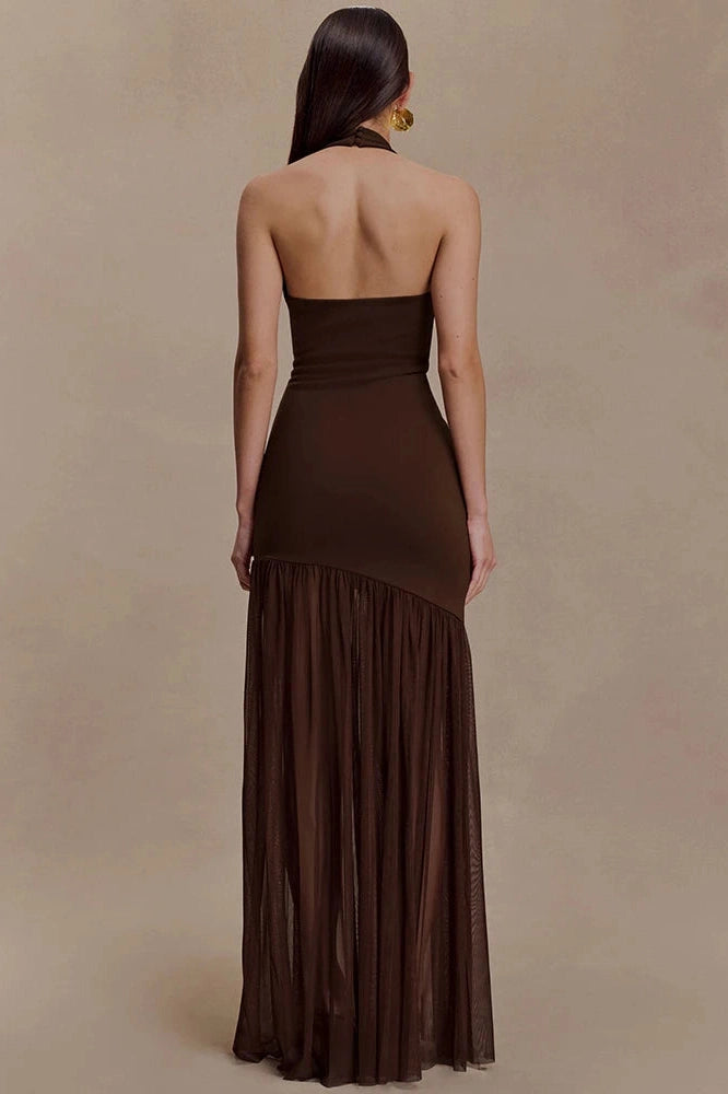 Glorol - Hollow Out Backless Patchwork V Neck Sleeveless Bodycon Maxi Dress