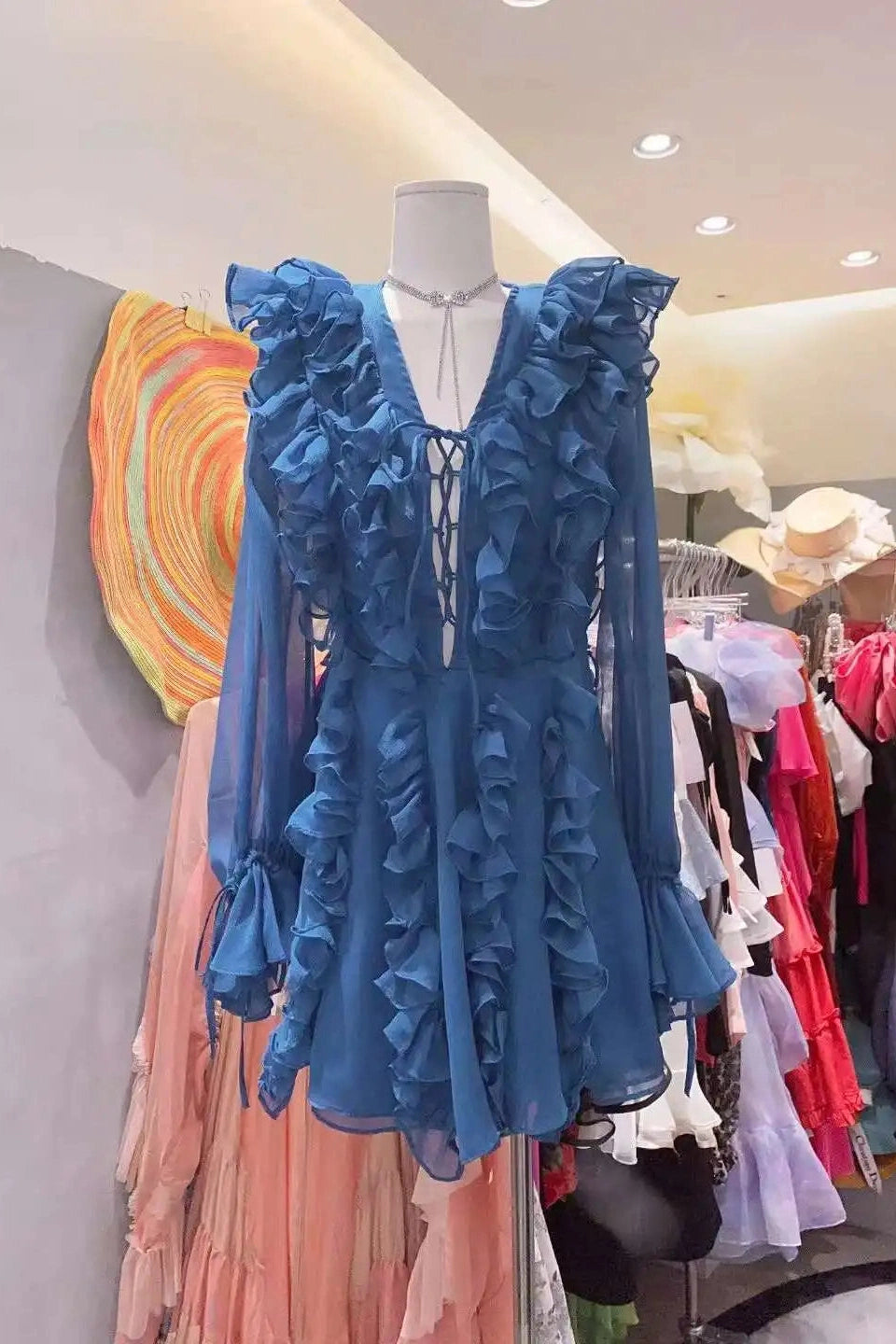 Glorol - Elegant Lace Deep V Neck Mini Dress