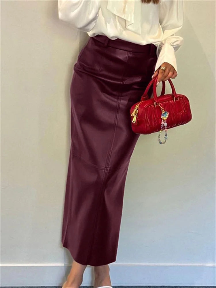 Glorol - High Waist PU Leather Patchwork Skirt