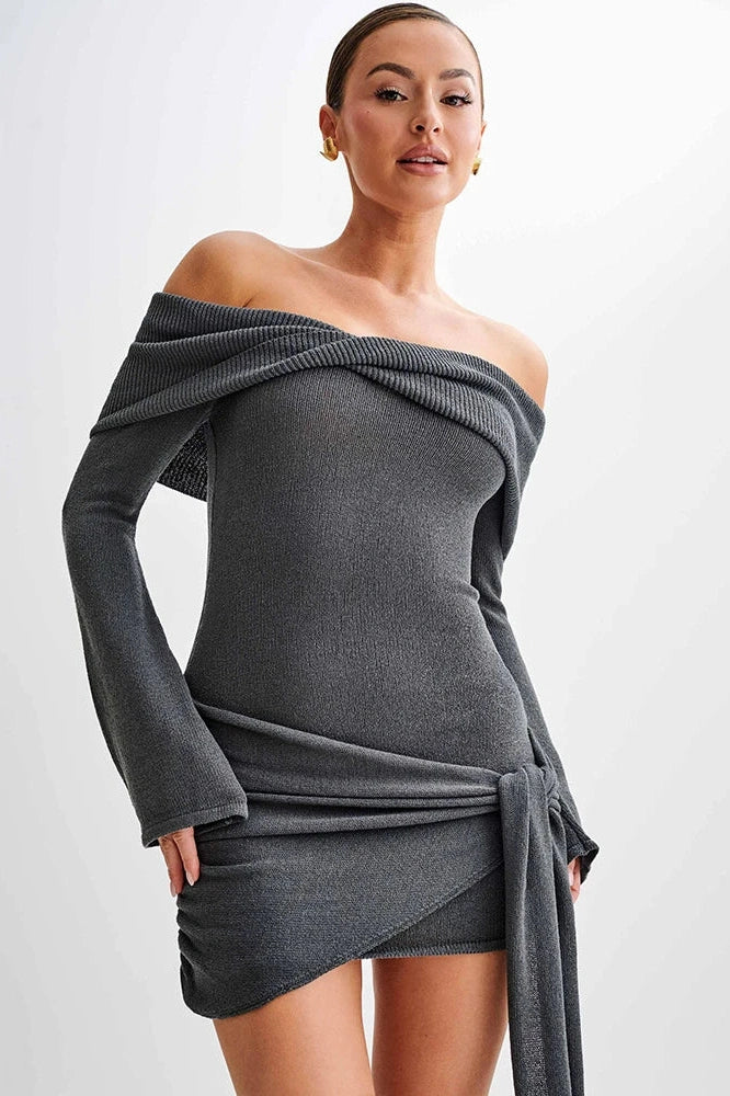 Glorol - Off-shoulder Strapless Long Sleeve Backless Mini Dress