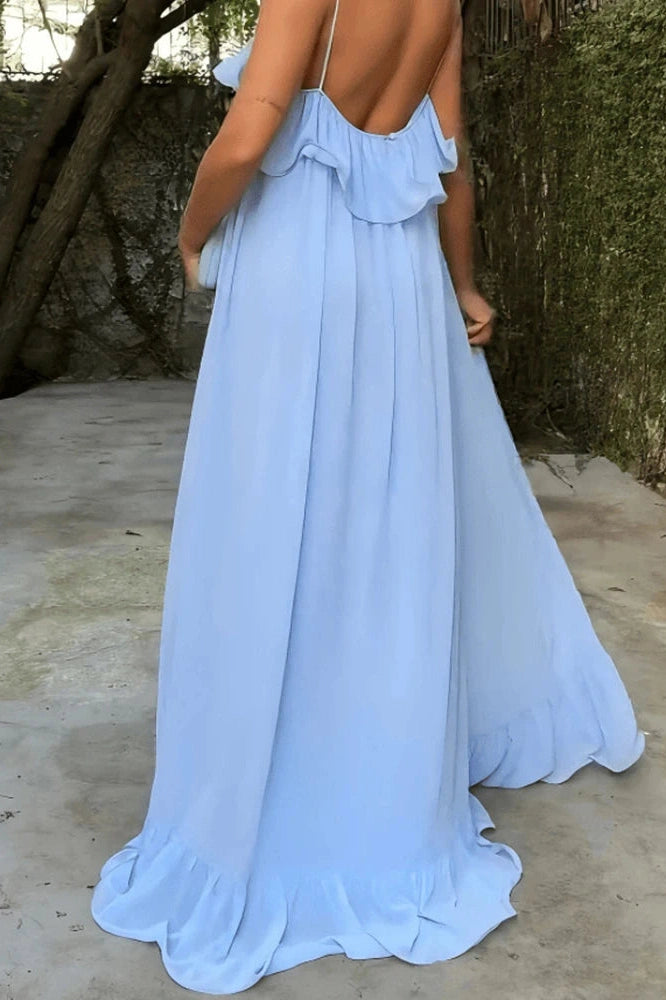 Glorol - Elegant Hollow Out Sleeveless Spaghetti Strap Maxi Dress