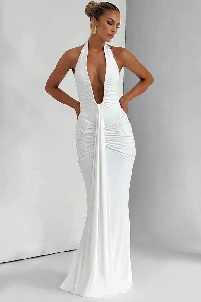 Glorol - Deep V Neck Sleeveless Backless Maxi Dress