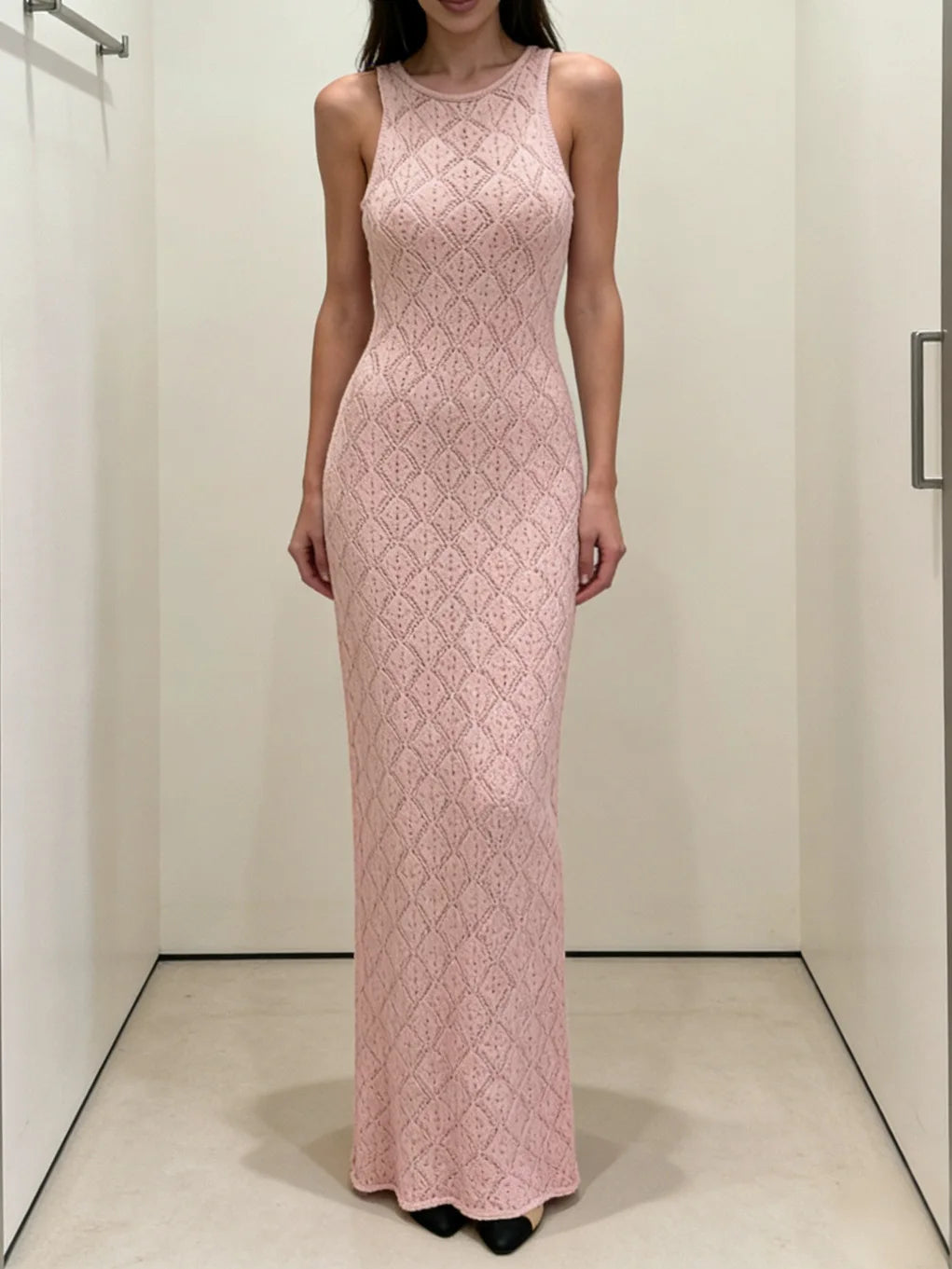 Glorol - See-Through Knitted Sleeveless Maxi Dress