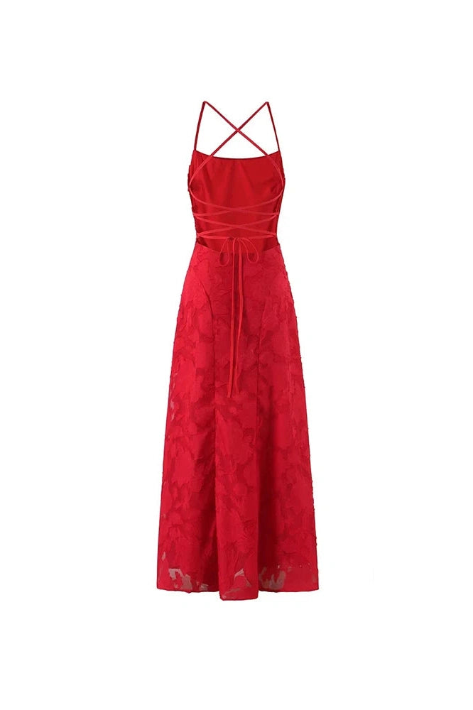 Glorol - Hollow Out Sleeveless Pleat Backless Lace Up Maxi Dress