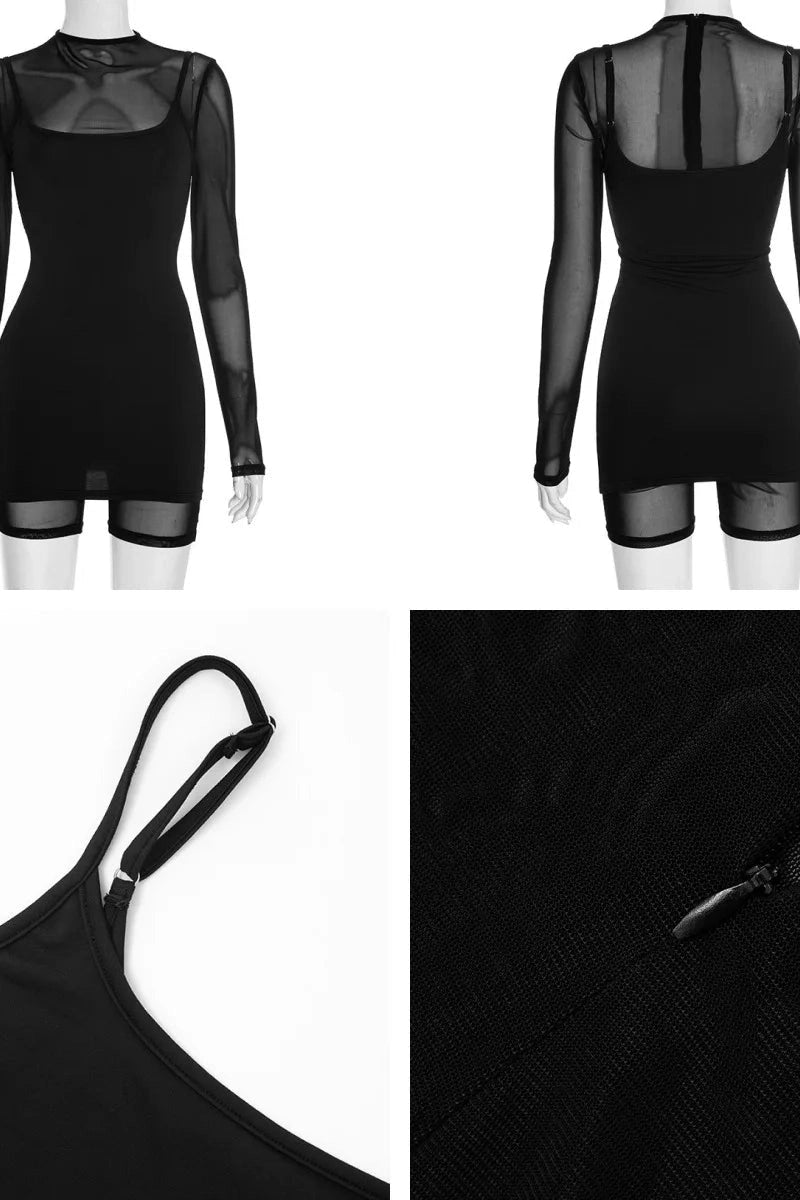 Glorol - Mesh Patchwork Spaghetti Strap Two Piece Jumpsuit