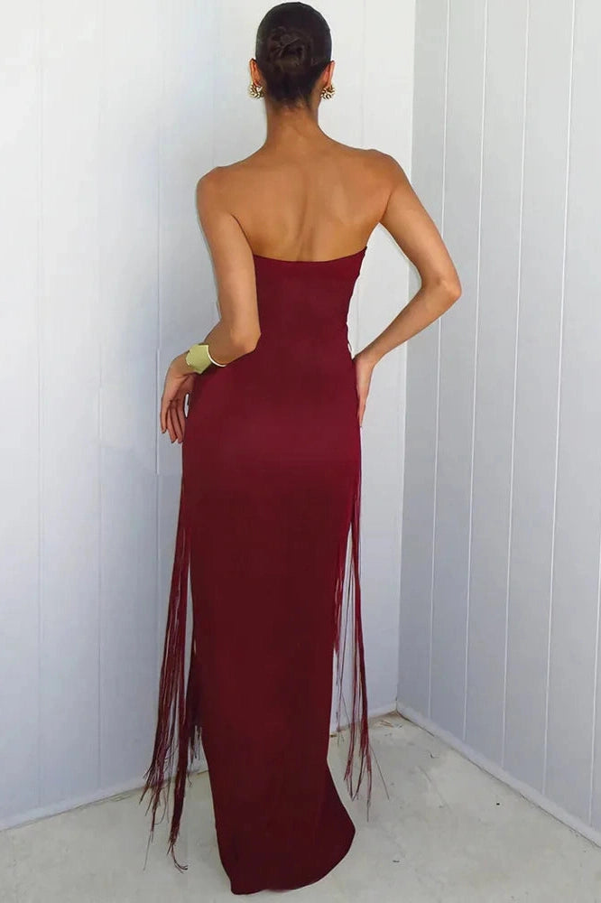Glorol - Hollow Out Backless Off-Shoulder Strapless Sleeveless Bodycon Maxi Dress