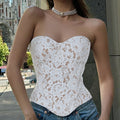 Glorol - Sleeveless Off-Shoulder Strapless Lace Slim Top