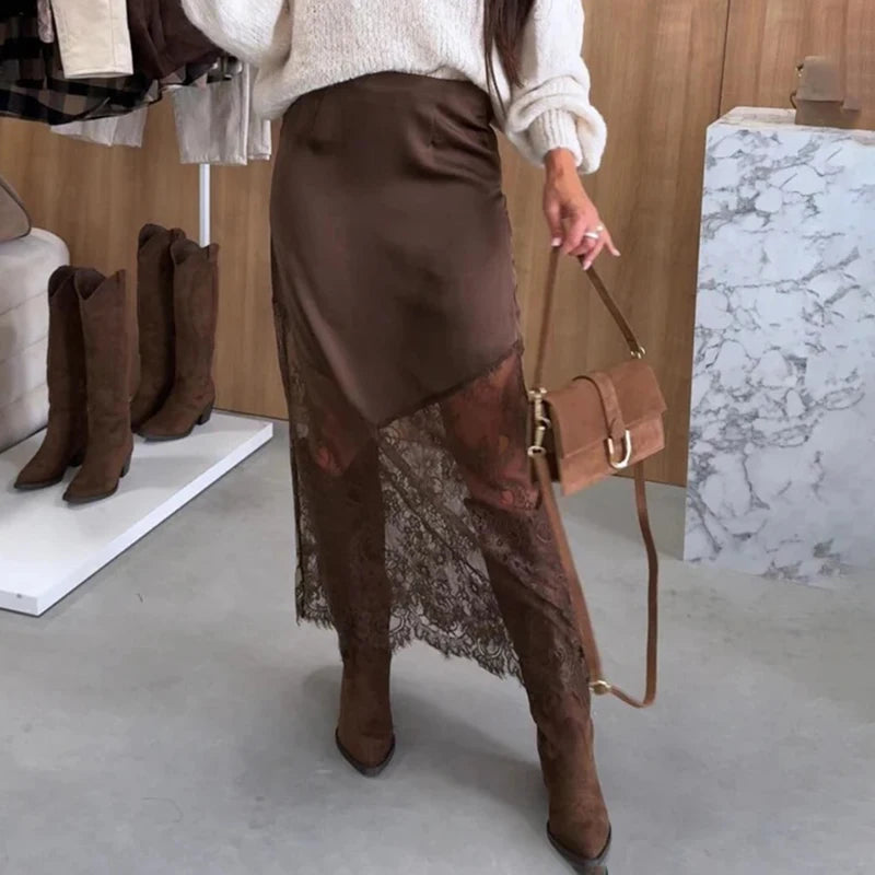 Glorol - Lace Splicing Hollowing Out Skirt