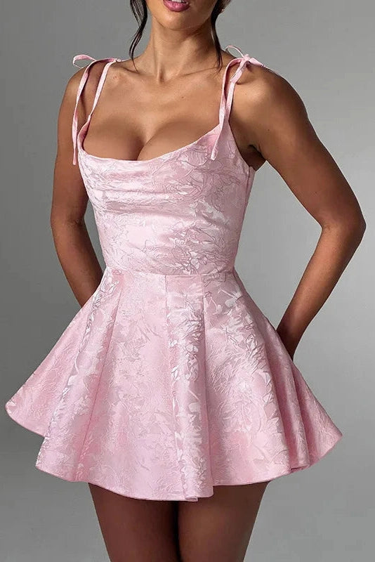 Glorol - Spaghetti Strap Backless Lace Up A-Line Mini Dress