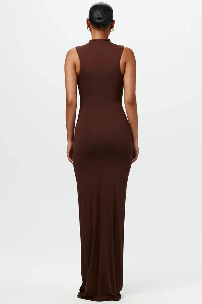 Glorol - High Collar Sleeveless Bodycon Maxi Dress