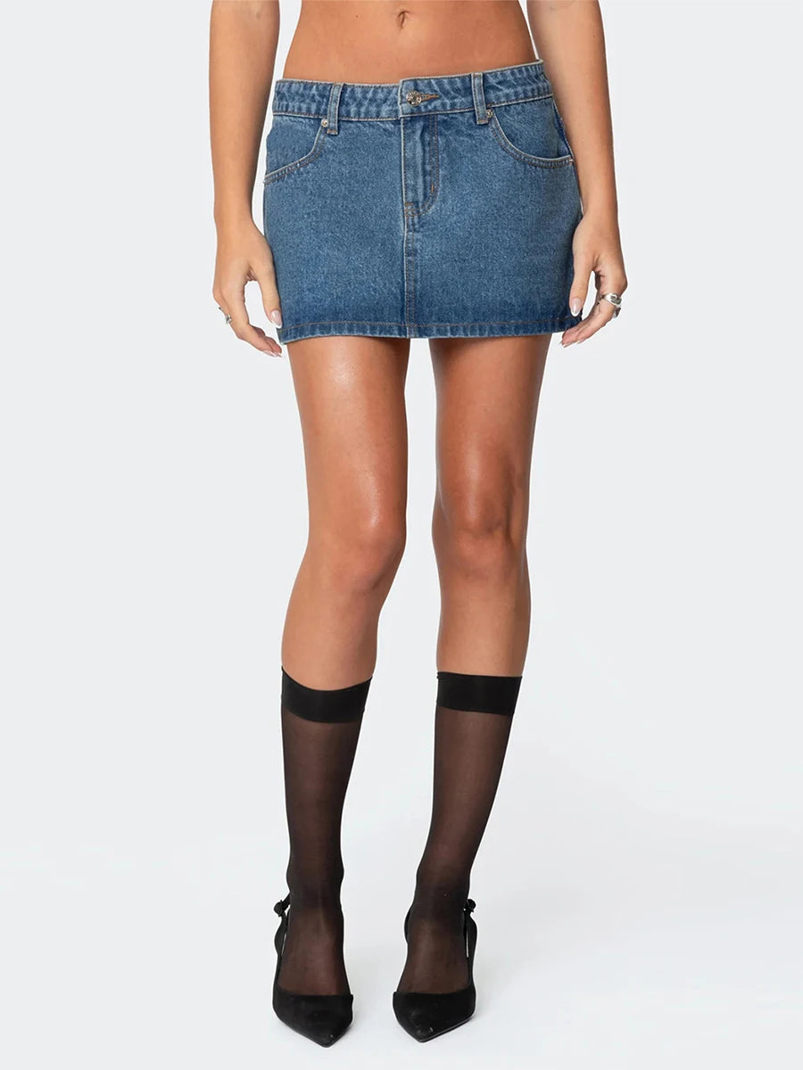 Glorol - Elegant Low Rise Denim Skirt