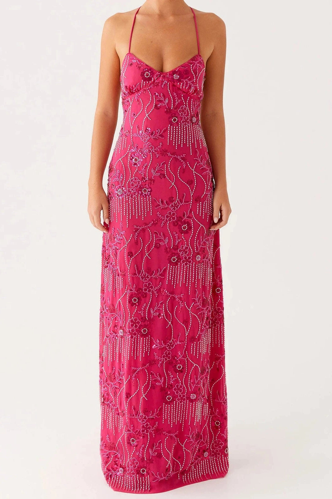 Glorol - Sleeveless Backless Spaghetti Strap Maxi Dress