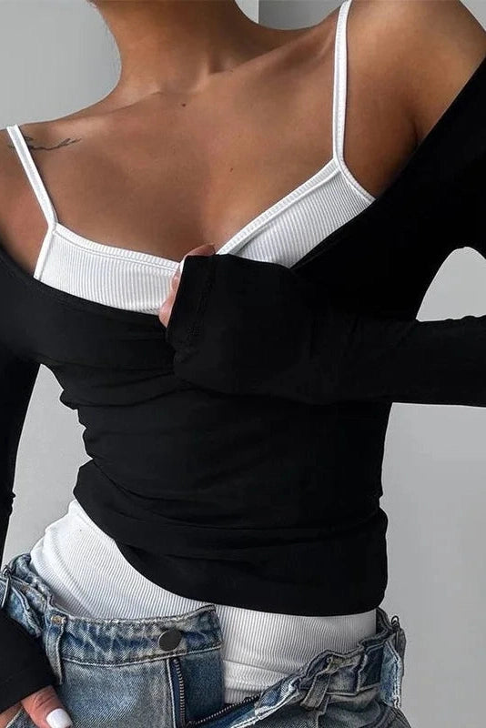 Glorol - 2 Piece Long Sleeve Patchwork Top