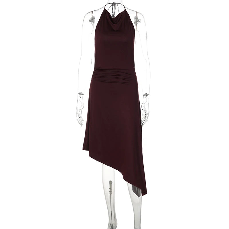 Glorol - Backless Slim Lace Irregular Midi Dress
