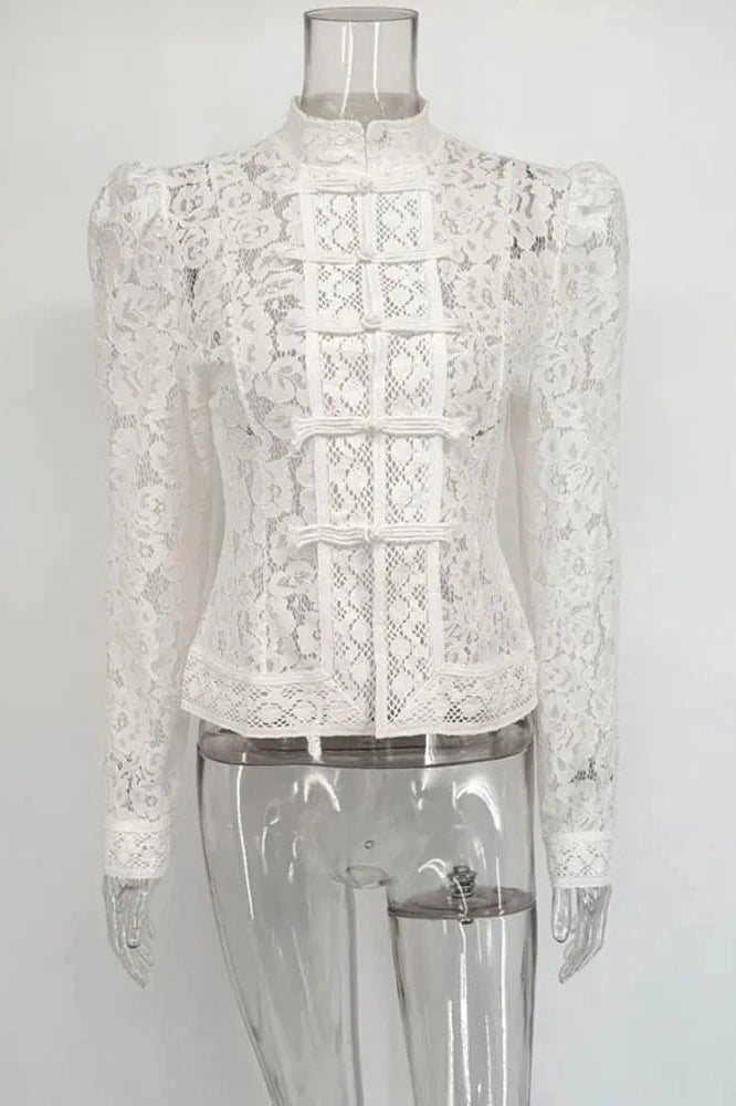 Glorol - Hollow Out Lace Printed Top