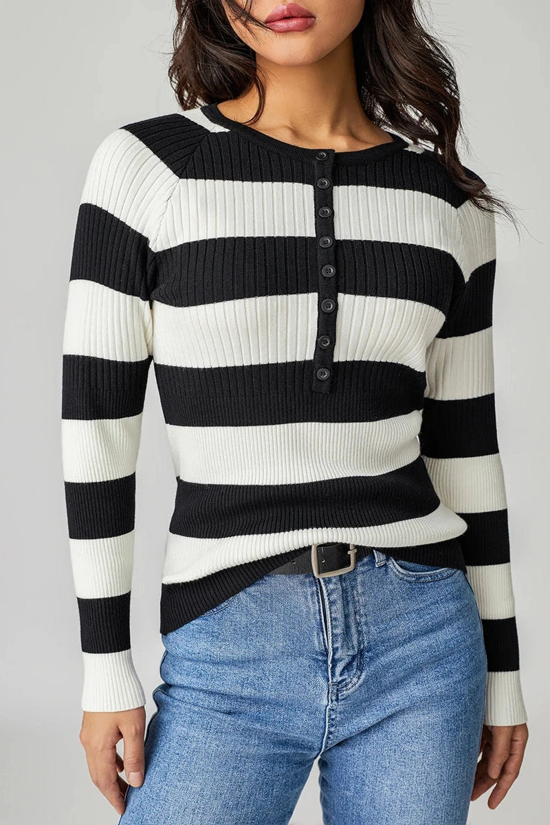 Glorol - Long Sleeve Knit Stripes Top
