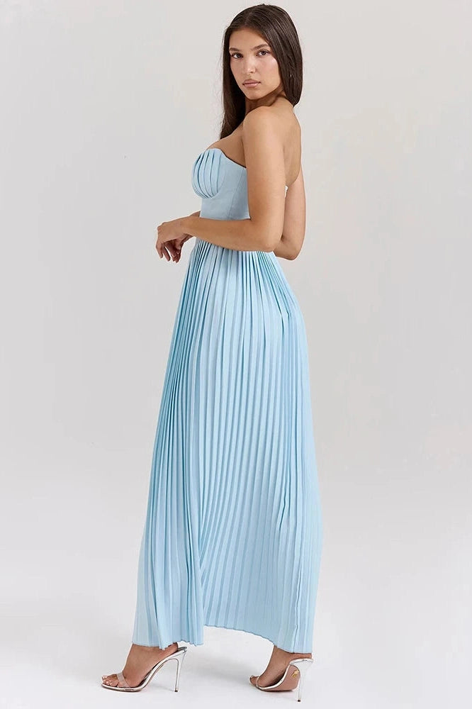 Glorol - Off-shoulder Strapless Sleeveless Backless Pleated Maxi Dress