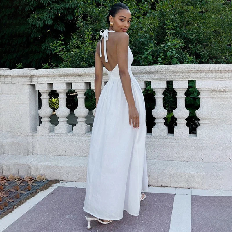 V Neck High Waist A-Line Maxi Dress