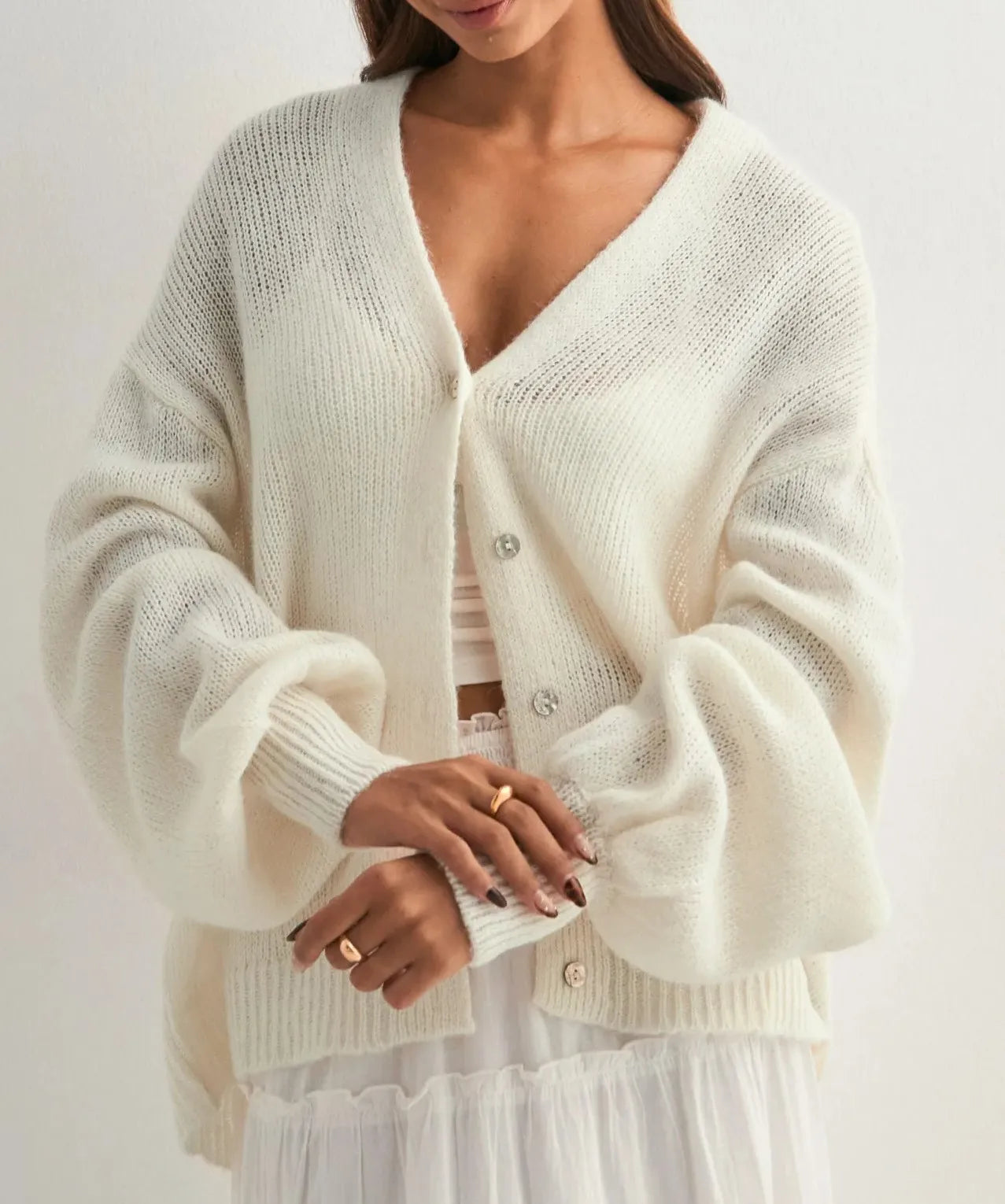 Glorol - Slim Button Patchwork Long Sleeve Top