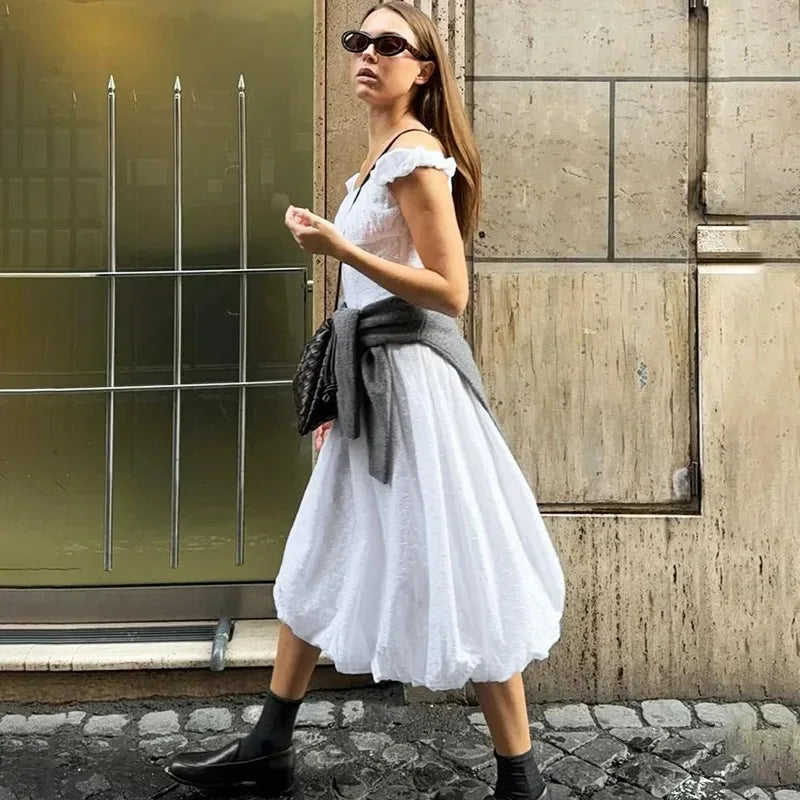 Glorol - Off Shoulder Lace Up Backless Sleeveless Maxi Dress