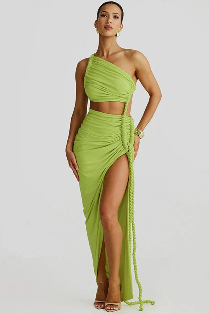Glorol - Off-Shoulder High Split Strapless Sleeveless Maxi Dress