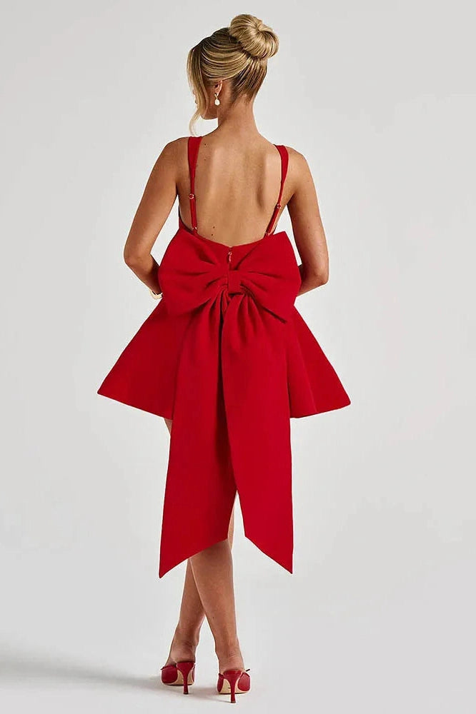 Glorol - Backless Spaghetti Strap Sleeveless High Waist A-Line Mini Dress