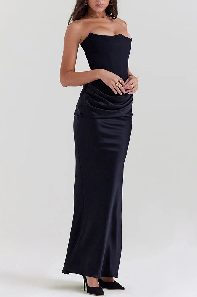 Glorol - Hollow Out Off-Shoulder High Waist Pleated Maxi Dress