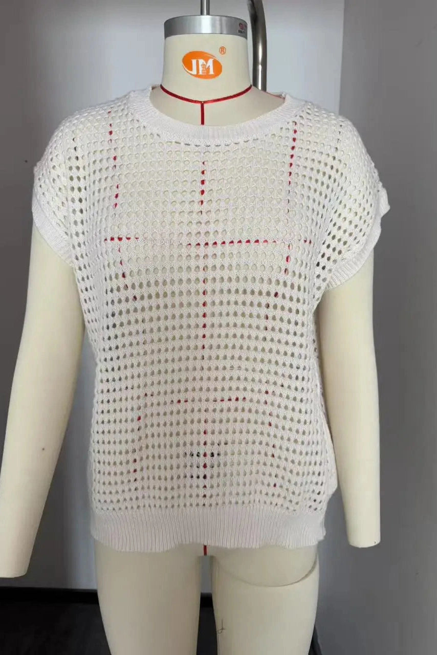 Glorol - Hollow Out O-Neck Loose Knitted Top