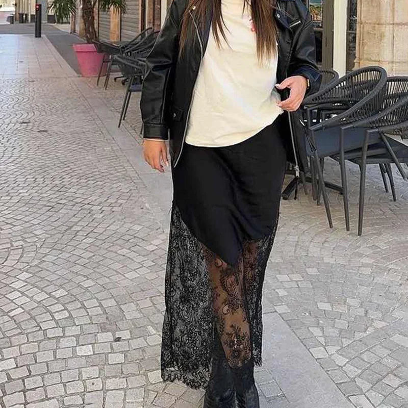 Glorol - High Waist Loose See-Through Lace Skirt