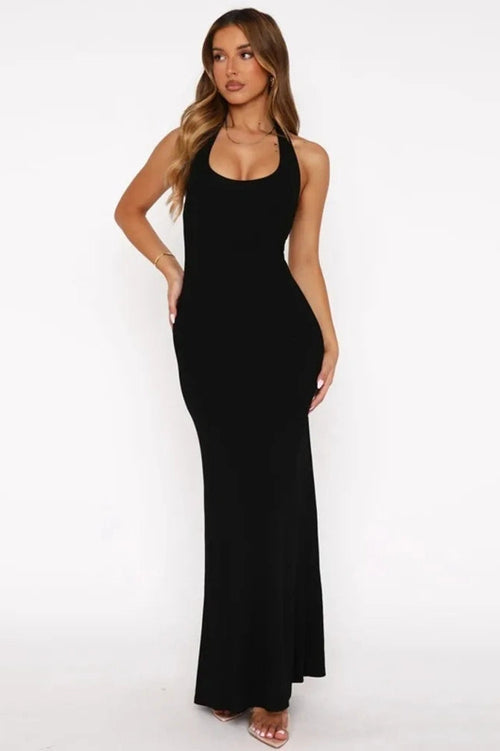 Glorol - Backless U Neck Sleeveless High Waist Maxi Dress