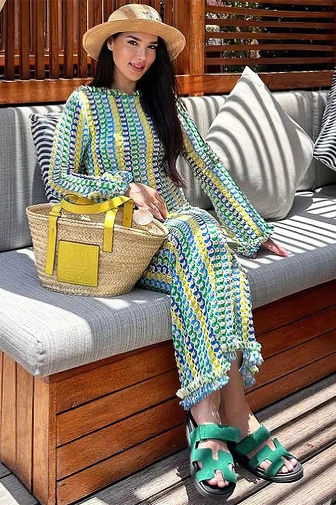 Glorol - Hollow Out Lace Backless Patchwork Loose Maxi Dress
