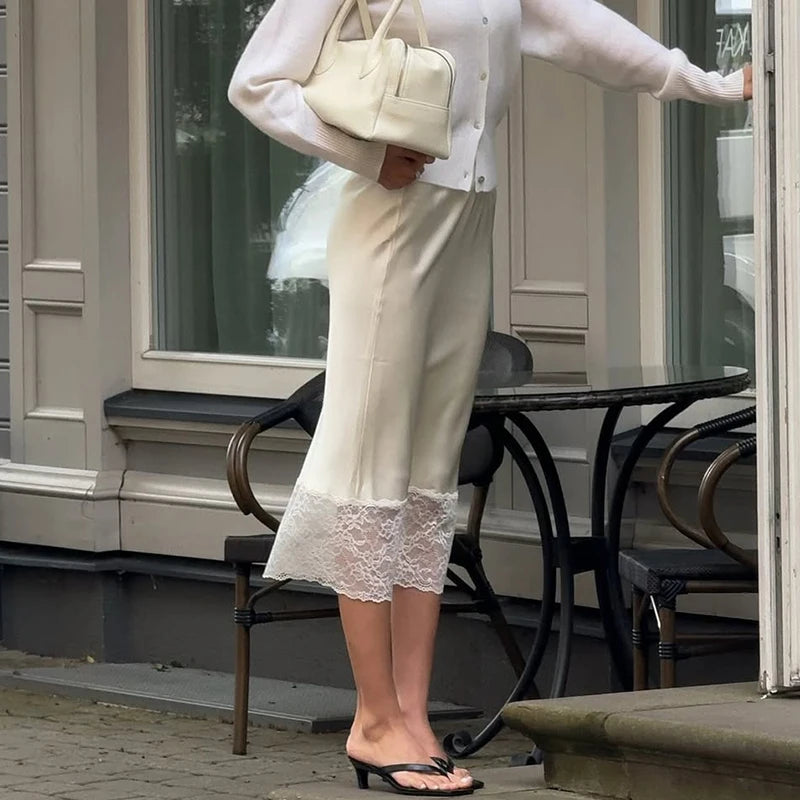 Glorol - High Waist Lace Splice Skirt